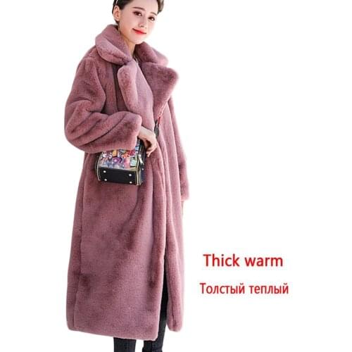 Winter Women High Quality Faux Rabbit Fur Coat Luxury Long Fur Coat Loose Lapel OverCoat Thick Warm Plus Size Female Plush Coats