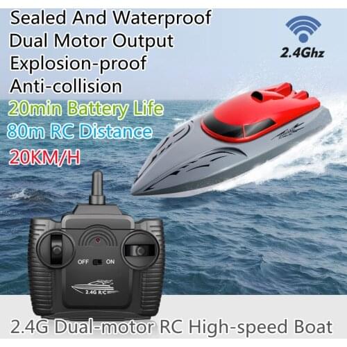 Dual-motor Highspeed RC Boat 20KM/H 20Min Endure Sealed Waterproof Explosion-proof Anti-collision Remote Control Childrens Toy