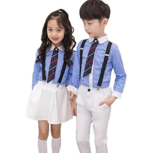Wedding Suit For Boys Gentleman Kids Formal Prince School uniform Dress Girls Strap Shirt Pants Tie 4Pcs Performance Costume