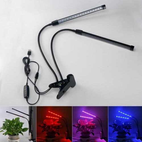 LED Grow Light 20W USB Dimmable Full Spectrum Plant Lamp Dual Head for Indoor Greenhouse Grow Tent Plants Grow Light Adapter