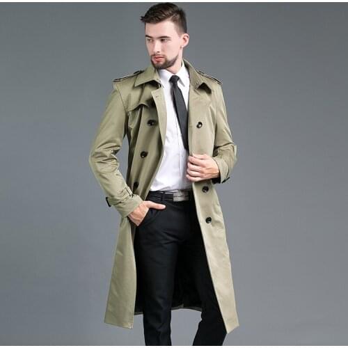 Trench Brand Men 2021 New Tops Mens Spring Autumn Slim Double Breasted X-Long Khaki Trench Coat Lapel Outerwear British Coat