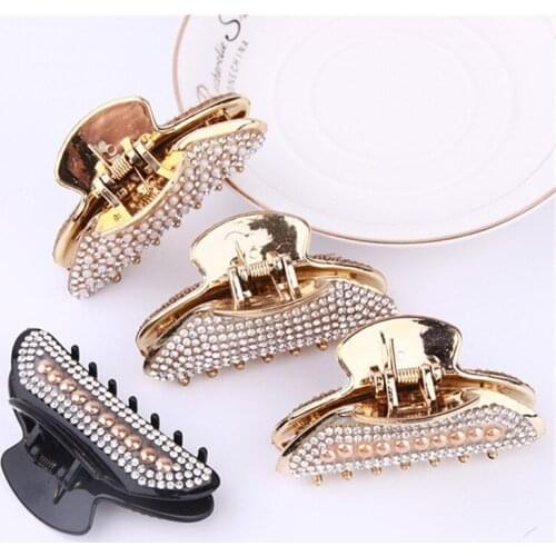 Geometric Hair Claw Clamps Rhinestones Hair Crab Moon Shape Hair Claw Clip Hairpin Hair Accessories for Women Girls 7cm