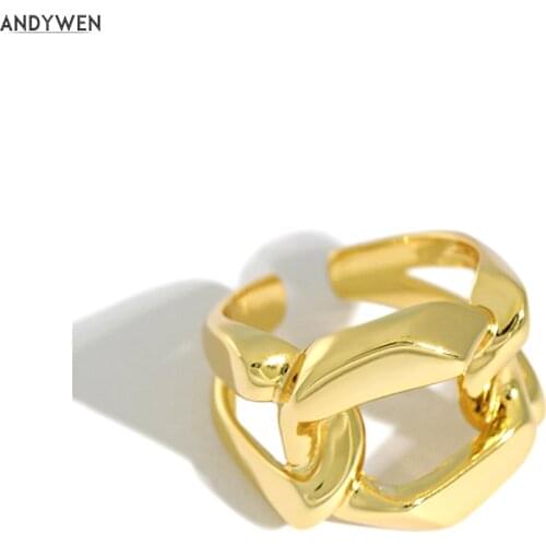 ANDYWEN 2020 925 Sterling Silver Gold Large Geometric Resizable Chain Rings Women Big Adjustable Fashion Fine Rock Punk Jewelry