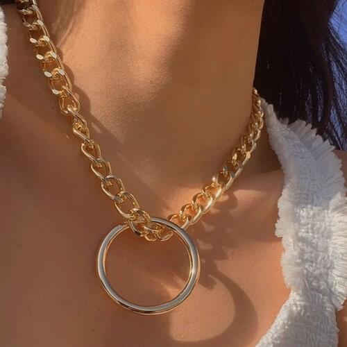 2021 Big Hollow Circle Pendants Necklace for Women Thick Chain Choker Necklaces for Ladies Boho Summer Neck Jewelry Accessories