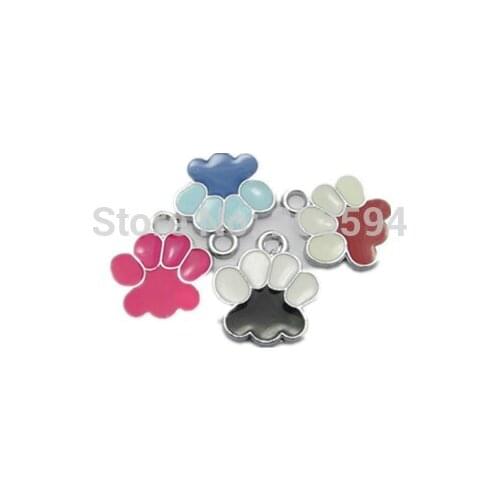 100Pcs/lots Enamel Bear Foot Charms Alloy Metal Charms For Key Chain/Necklace