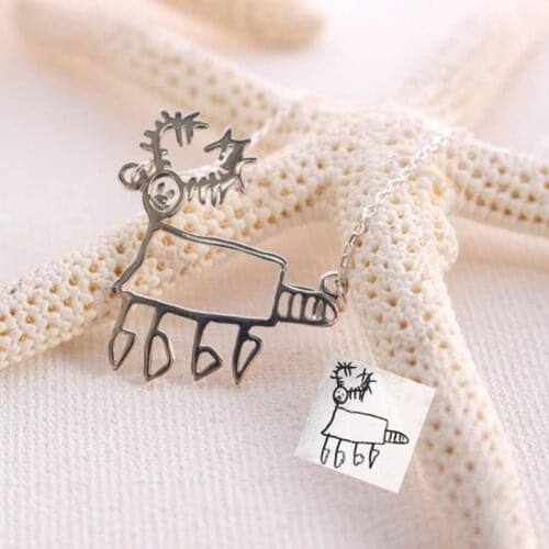 2021 new custom pattern simple strokes stainless steel pendant necklace children personalized necklace family gift jewelry