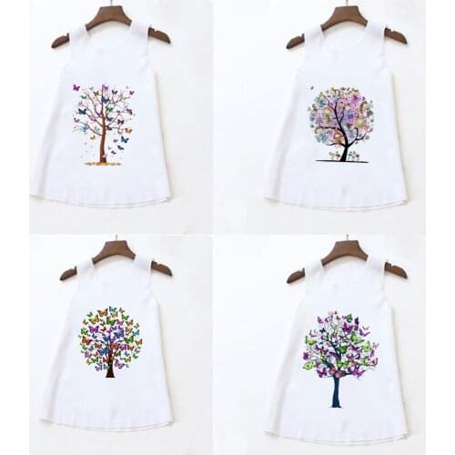 2021 Grils Dress Summer Butterfly Love Tree Print Baby Girl Dresses Party Princess Dress Sleeveless Birthday Christmas Clothes