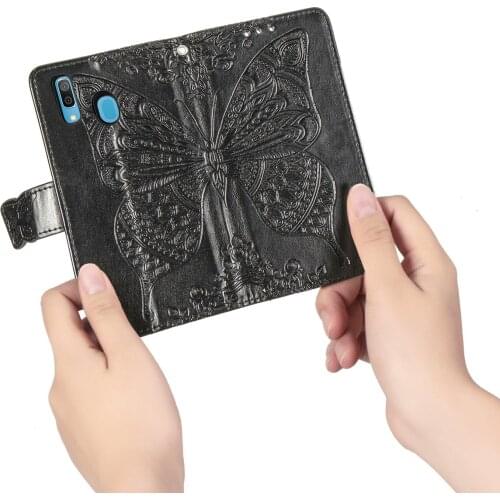 A205 Cute Butterfly Case for Samsung Galaxy A20 (6.4in) Cover Flip Leather Wallet Book Black GalaxyA20 SM-A205F 20A SC-02M SCV46