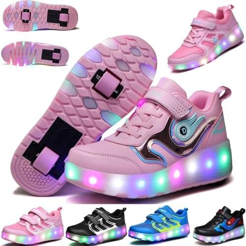 Children LED Light Sneakers Two Wheel Boys Girls Roller Skate Casual with Roller Kids Girl Sport Shoes USB Charging size 27-43