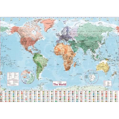World Map Wall Sticker Large Map Of The World Poster With Country Flags Room Decoration Wall Chart Home Decor 100x70cm