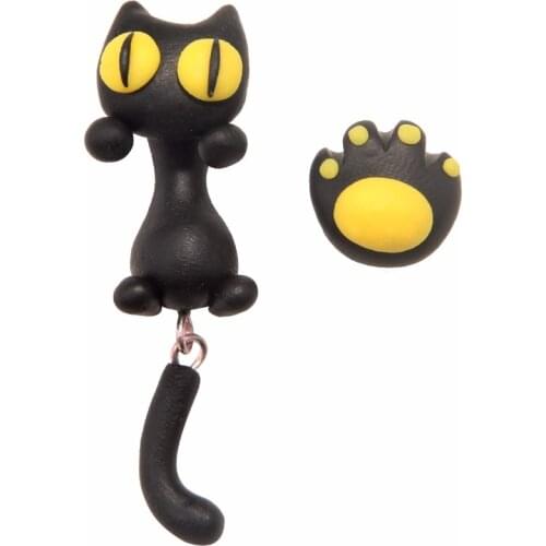 TTPAIAI 30 Handmade Polymer Clay Cute Black Cat Earrings For Women Girls Fashion Cartoon Cat-pad 3D Animal Earrings Best Gift