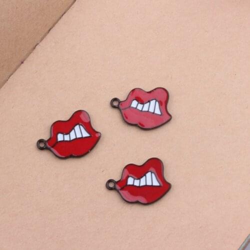 Mini order 10pcs/Lot 18*25MM Enamel Red Lips Alloy Charms DIy Jewelry Findings Ornament Accessories Oil Drop Floating Pendants
