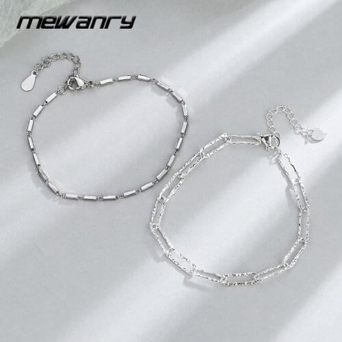 MEWANRY Minimalist 925 Sterling Silver Bracelets for Women Trendy Elegant Couples Vintage Bamboo Design Party Jewelry Lover Gift