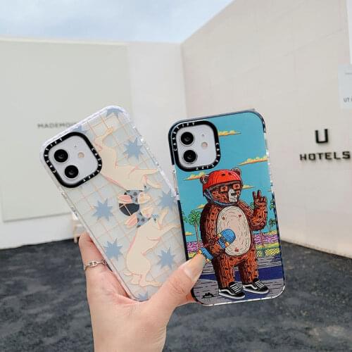 Fashion Creative Bear Art Abstract Couple Rabbits Phone Case for IPhone 12 11 Pro X XS Max XR 6 7 8 Plus SE2020 Soft Cover Funda