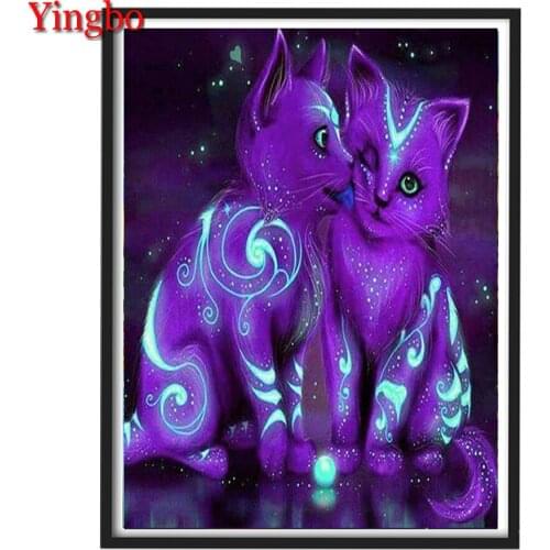 Yingbo 5D Diamond Painting Kits Cartoon purple cat couple Diamond Embroidery Mosaic Picture Of Rhinestones Decoration For Home