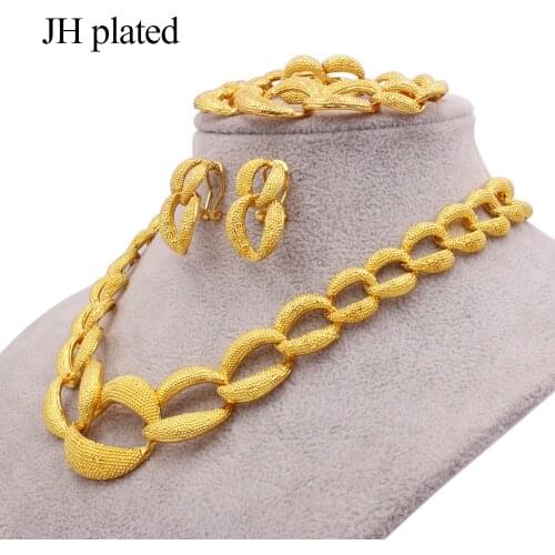 Dubai 24K gold color jewelry sets for women luxury necklace earrings bracelet ring India African wedding ornament wife gifts