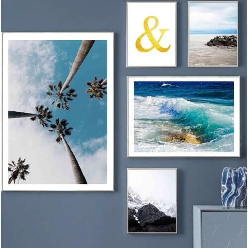 Palm Ocean Wave Reef Sky Mountain Cloud Wall Art Canvas Painting Nordic Posters And Prints Pictures Modern For Home Decoration