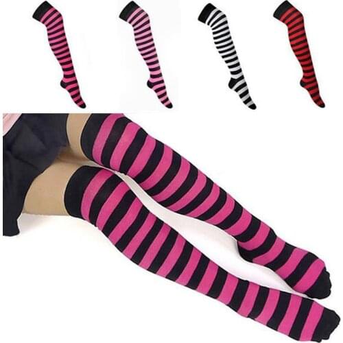 Girls Stripe New Socks Fashion Stockings Casual Thigh High Over Knee Acrylic Colour Sweet High Socks Female Long Knee Sock
