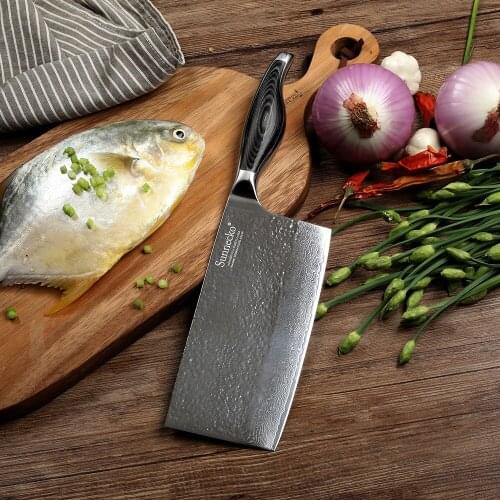 SUNNECKO Professional 7" inch Cleaver Knife Damascus Japanese VG10 Steel Blade Kitchen Knives Pakka Wood Handle Meat Cutter Tool