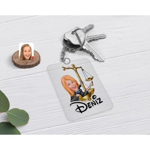 Personalized Women 'S Attorney Caricature Of Transparent Plexiglass Anahtarlık-3