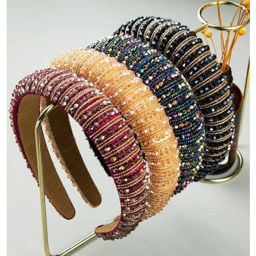 Crystal Beaded Headband Rhinestone Diamond Glitter Hairband Wide Edge Headwear Hair Accessories for Girls