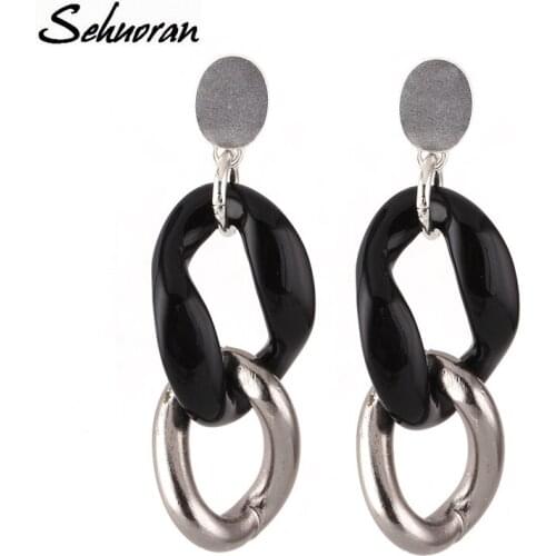 Sehuoran New Drop Earrings For Women Aluminum Metal Match Resin Chain Earring Big Earrings Long Earrings Jewelery Wholesale