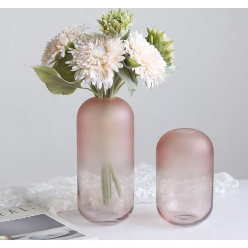 Glass Vases European Pink Transparent Thick Flower Vases Retro Home Decor Nordic Living Room Vase For Flowers Nordic Decoration