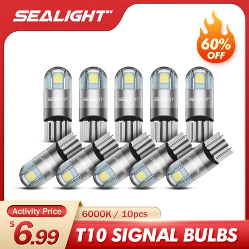 SEALIGHT 10PCS LED Interior Car Lights 6000K White 194 T10 168 2825 W5W Reading Dome Light Door Light License Plate Light