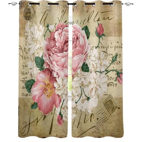 Rose Flower Bouquet Retro Blackout Curtains for Children Kids Home Decor Bedroom Living Room High Shading Window Curtains