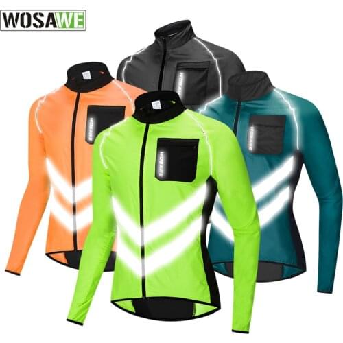 WOSAWE Reflective Windproof Jacket Cycling Fishing Skin Windbreaker Reflective Anti-splash Water Long-sleeved Top Light Thin