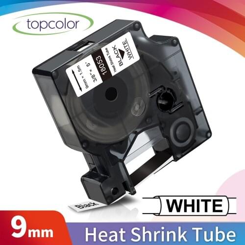 Topcolor 3/8" 9mm Industrial Heat Shrink Tube Label Tape Fit Dymo Rhino Label Printer 18053 Black on White for Dymo Label Maker