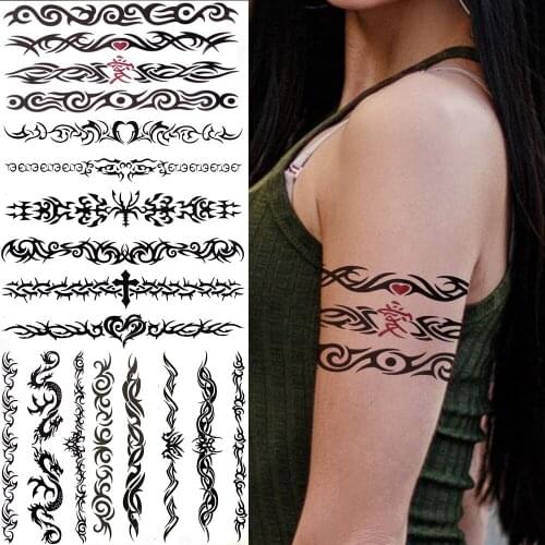 Tribal Totem Temporary Tattoos For Women Men Adults Fake Cross Heart Black Henna Tattoo Sticker Sexy Bramble Tatoos Armband