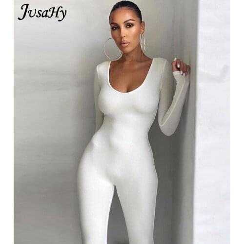 JusaHy Y2K Bodycon Jumpsuit for Women‘s Clothing Casual Solid Fitness Rompers 2021 Slim Playsuit Activity Streetwear OverallsJus