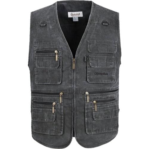 Fishing Vest Male With Many Pockets Men Sleeveless Jacket Blue Waistcoat Work Vests Outdoors Vest Plus Large Size 10XL