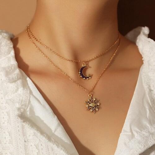Gold Chain Necklace Moon Sun Pendant Necklace For Women Aesthetic Halloween Friends Egirl Wholesale Gift