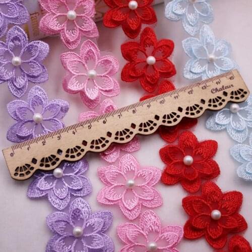 1Yards Flower Pearl Beaded Embroidered Flower Lace Ribbon Trim Beaded Fringe African Lace Fabric Handmade Dress Supplies