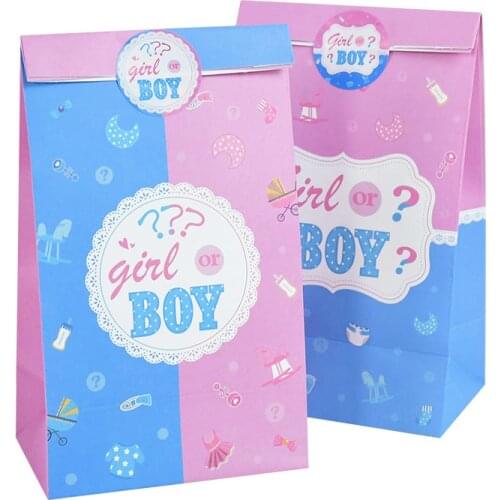 12pcs Boy Or Gril Candy Paper Bag With Sticker Frist Birthday Gender Reveal Party Gift Package Supplies Baby Shower Decoration