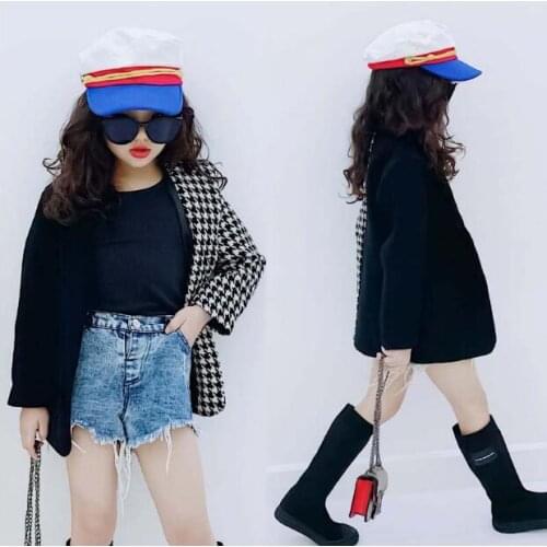 2019 Korea style girls patchwork woolen coat autumn winter girls coat 3-8t C289