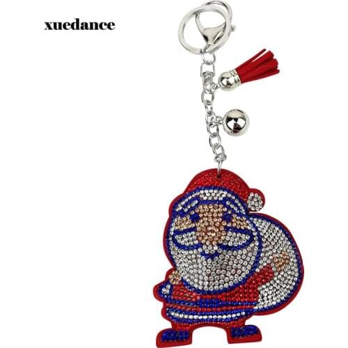 2021 Crystal Keychain Women Key Holder Chain Ring Car Llaveros Bag Pendant Charm Santa Claus Gloves Christmas Gifts
