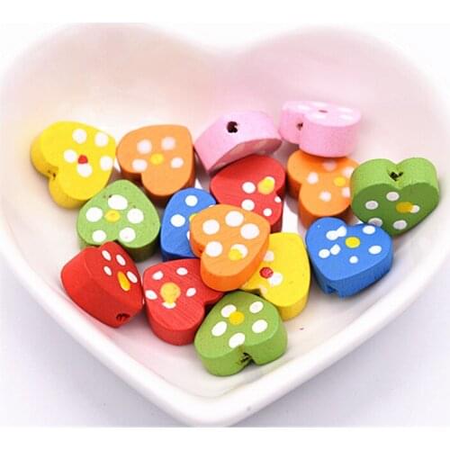50pcs 14x13mm Mixed Colors Heart-shaped Wooden Bead Loose Beads Making Bracelet Necklace DIY Handmade Jewelry Accessories