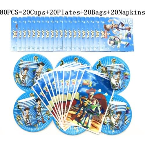 80Pcs/50Pcs Blue Toy Story Disposable Tableware Sets Cups Plates Napkin Gift Bag Baby Shower Kids Birthday Decorations Supplies