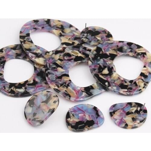 Acetate Resin Pattern Geometric Big Round Oval Charms Connector 6pcs/lot For DIY Fashion Drop Earrings Making Accessories
