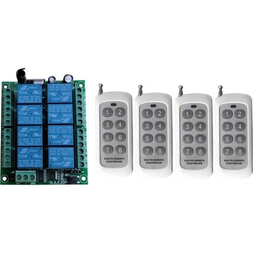DC 12V 24V 8 CH Channels 8CH RF Wireless Remote Control Switch Remote Control System receiver transmitter 8CH Relay 315/433 MHz