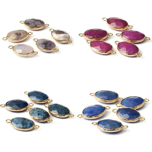 DIY Natural Stone Blue Chalcedony Pendant Purple Oval Shape Connectors For Earring Necklace Bracelet Jewelry Making Accessories