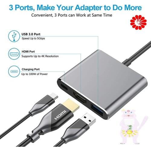 Docking station Type-C to HDMI USB-C Multiport Adapter 3 in 1 Cable Converter 4K 1080P for phone laptop with HDMI port converter