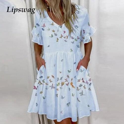 Elegant Floral Print Ruffle Mini Dress Women New Casual Short Sleeve Party Dress Ladies 2021 Summer Sexy V-Neck Dresses Vestido
