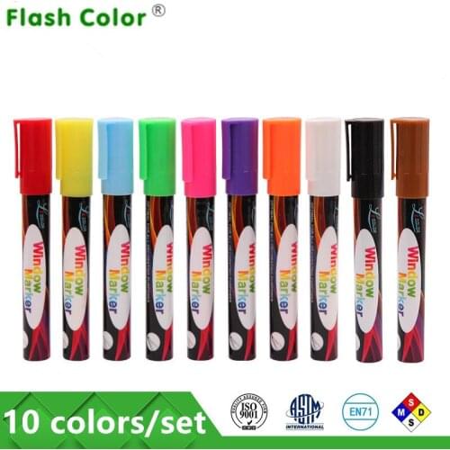 Flashcolor 10pcs/set 10sets Highlighter led Liquid Chalk Marker Pens for School Art Painting 10 Colors Round&Chisel Tip 6mm
