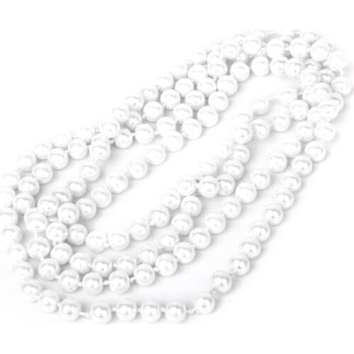 Faux Pearl Long Sweater Chain Necklace White