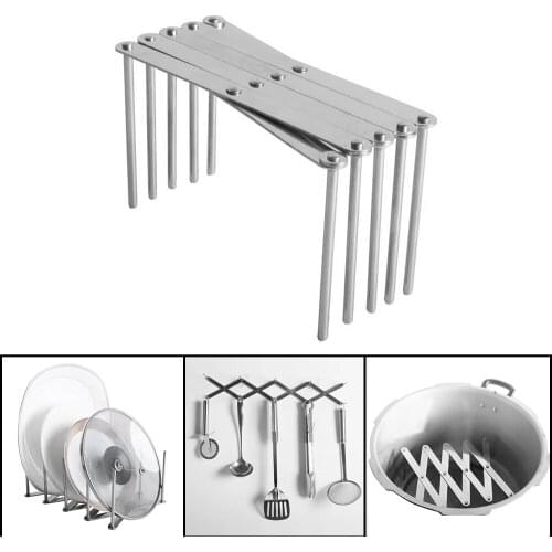 Kitchen Utensil Organizer Stainless Steel Spoon Holder Storage Rack Pot Lid Plate Holder Rack 4 Sectional Adjustable Extended