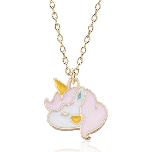 Cute Girls Enamel Colorful Unicorn Necklace Women Gold Color Wing Unicorn Pendant Necklace Female Jewelry Party Friends Gift